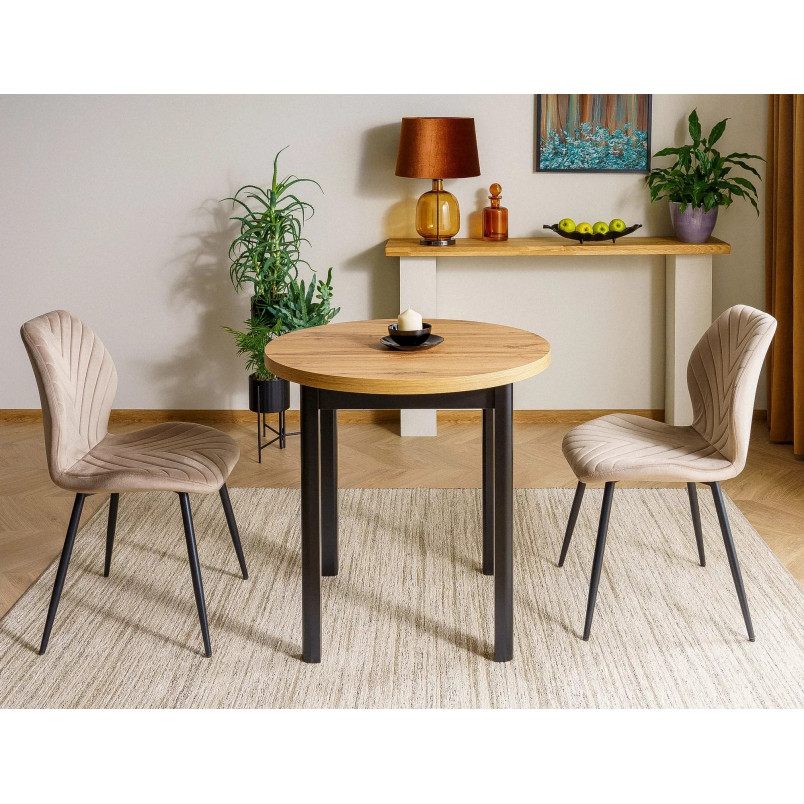 Stół okrągły Adam 80cm dąb artisan / czarny mat Signal
