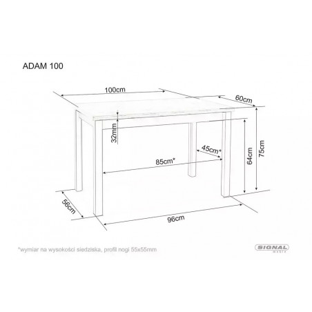 Stół prostokątny Adam 100x60cm dąb cremona torro / kaszmir Signal