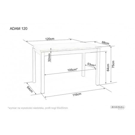 Stół prostokątny Adam 120x68cm kaszmir / dąb cremona torro Signal