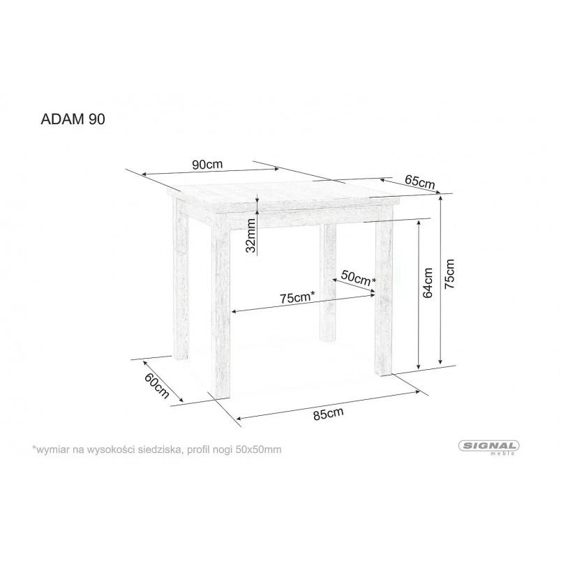Stół prostokątny Adam 90x65cm kaszmir / dąb cremona torro Signal