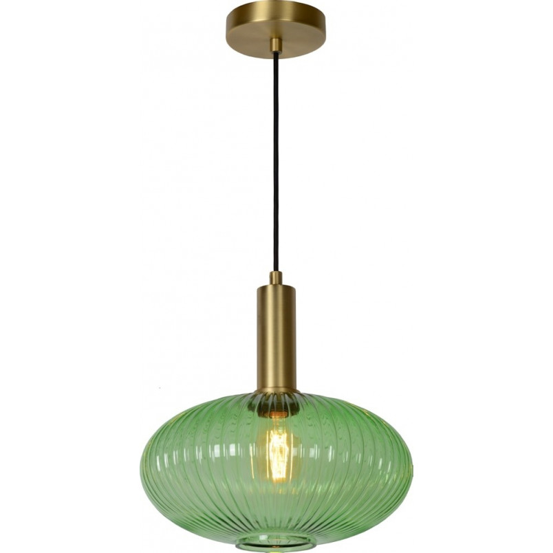 Lampa wisząca szklana retro Maloto 30 Zielony/Mosiądz marki Lucide