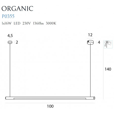 Lampa wisząca podłużna liniowa Organic 100 Led chrom marki MaxLight