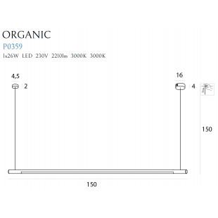 Lampa wisząca podłużna liniowa ściemniana Organic LED 150cm chrom