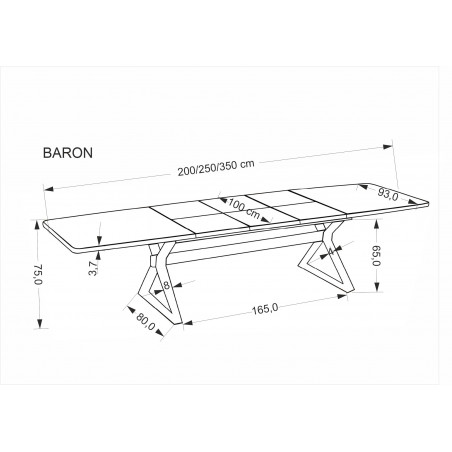 Stół rozkładany w jodełkę Baron 200-350x100cm orzech / czarny Halmar