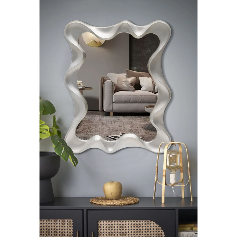 Lustro na ścianę futurystyczne Deco 90x70cm srebrny antyczny Halmar