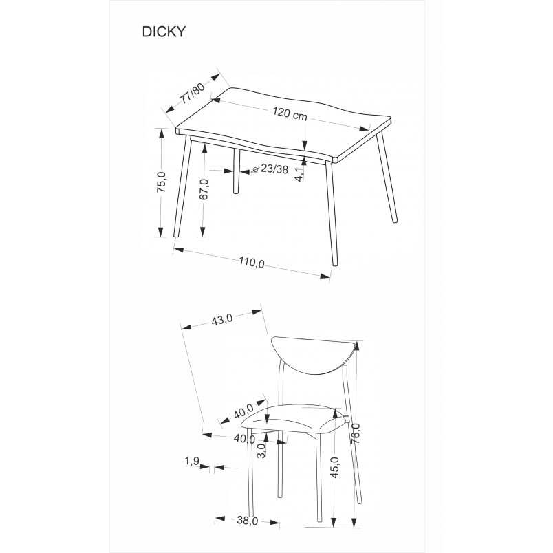Zestaw stół + 4 krzesła Dicky naturalny / czarny / popielaty Halmar
