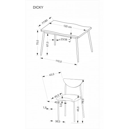 Zestaw stół + 4 krzesła Dicky naturalny / czarny / popielaty Halmar