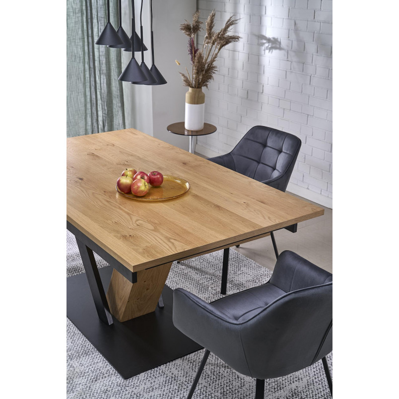 Stół rozkładany na jednej nodze Fanis 160-220x90cm naturalny / czarny Halmar