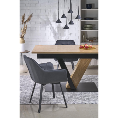 Stół rozkładany na jednej nodze Fanis 160-220x90cm naturalny / czarny Halmar