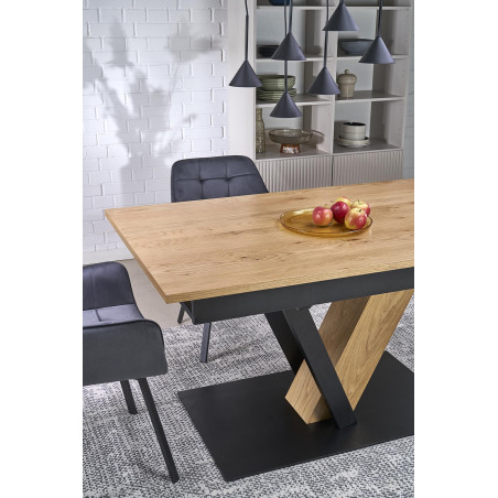 Stół rozkładany na jednej nodze Fanis 160-220x90cm naturalny / czarny Halmar