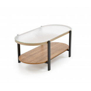 Stolik szklany z półką Kamala 110x54cm przeźroczysty / naturalny / czarny Halmar
