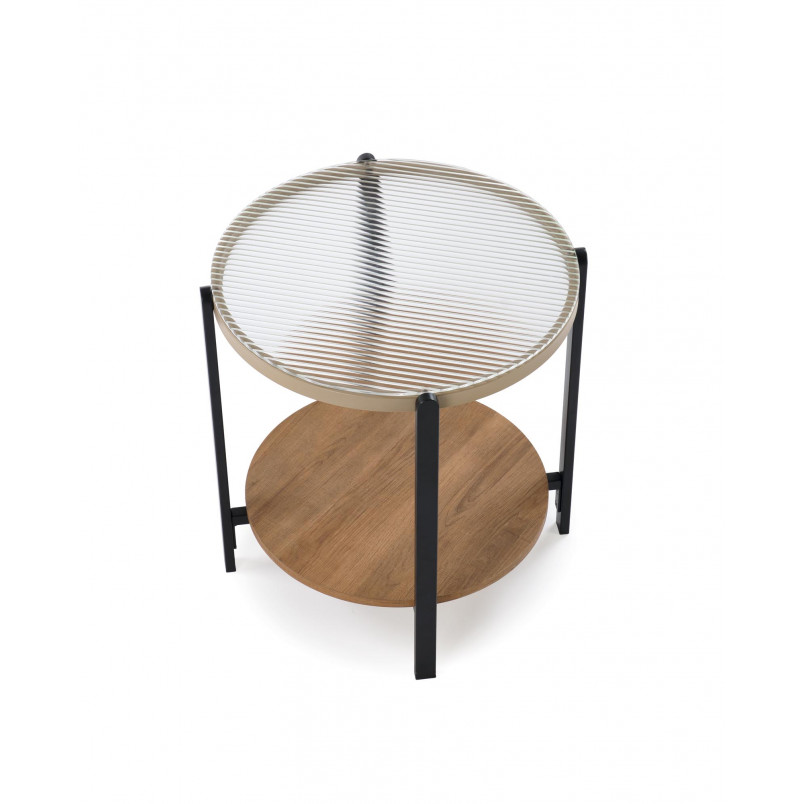 Stolik szklany z półką Kamala 53cm przeźroczysty / naturalny / czarny Halmar