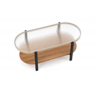 Stolik szklany z półką Kamala 110x54cm przeźroczysty / naturalny / czarny Halmar