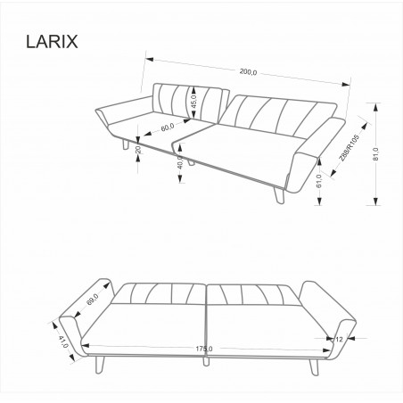 Sofa rozkładana na nóżkach Larix 200cm popiel Halmar