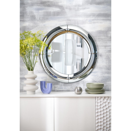Lustro okrągłe glamour Moon 80cm srebrna rama Halmar