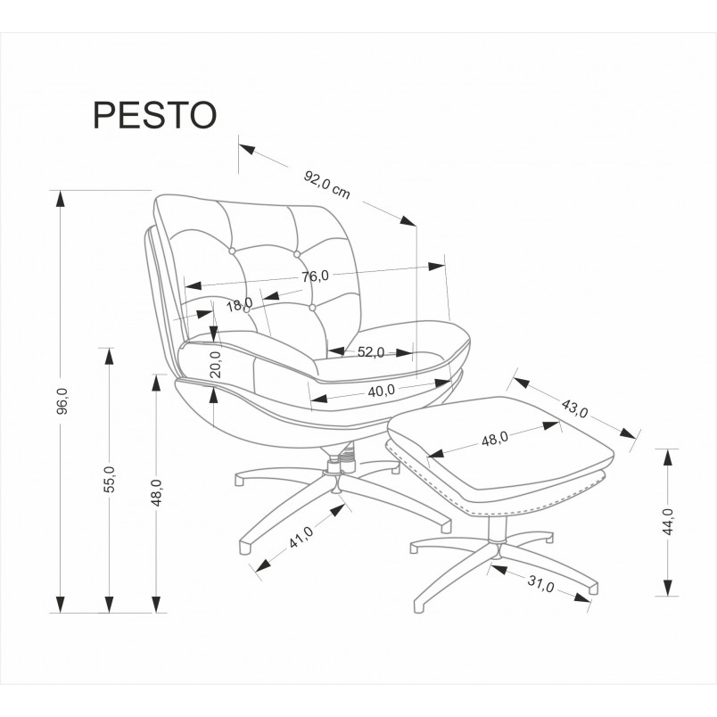 Fotel z podnóżkiem i funkcją kołyski Pesto popielaty Halmar