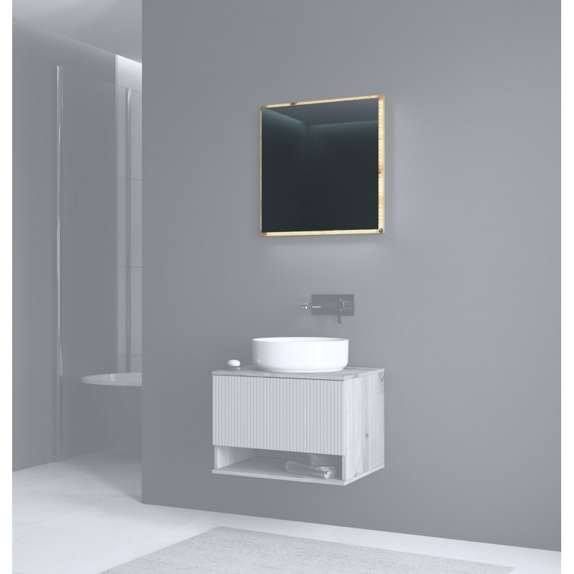 Lustro łazienkowe z podświetleniem LED Aviola 60x60cm dąb artisan Halmar