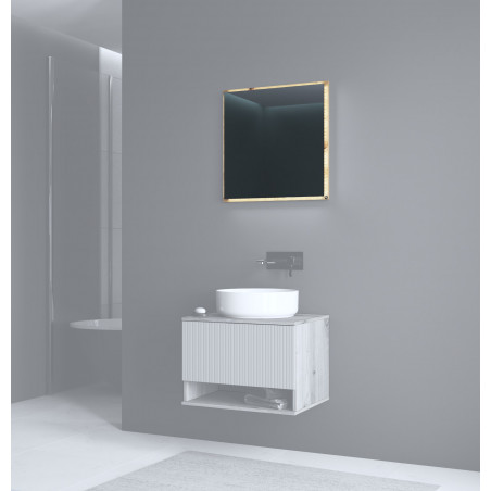 Lustro łazienkowe z podświetleniem LED Aviola 60x60cm dąb artisan Halmar
