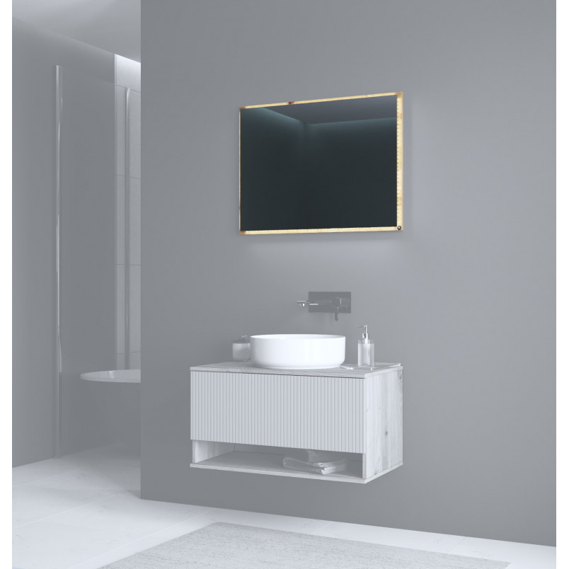 Lustro łazienkowe z podświetleniem LED Aviola 80x60cm dąb artisan Halmar