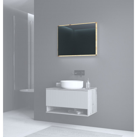 Lustro łazienkowe z podświetleniem LED Aviola 80x60cm dąb artisan Halmar