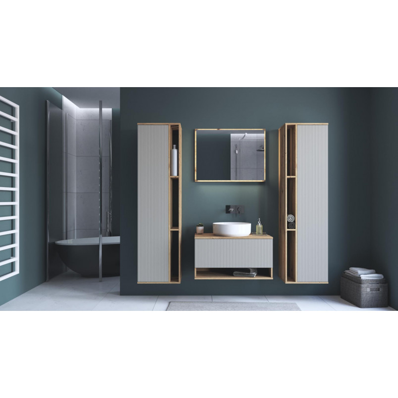 Lustro łazienkowe z podświetleniem LED Aviola 80x60cm dąb artisan Halmar