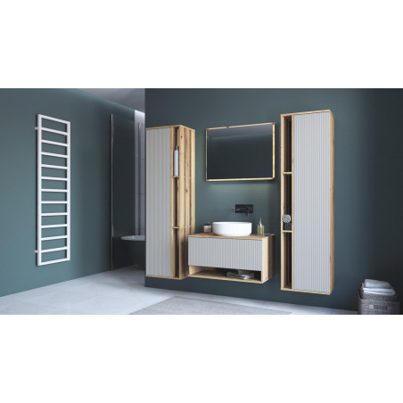 Lustro łazienkowe z podświetleniem LED Aviola 80x60cm dąb artisan Halmar
