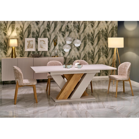 Stół rozkładany na jednej nodze Brandon 160-200x90cm kaszmir / dąb cremona Halmar