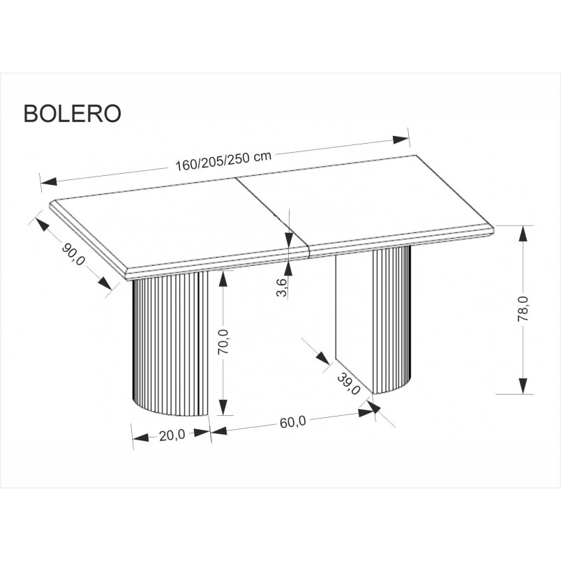 Stół rozkładany na lamelowej podstawie Bolero 160-250x90cm dąb czarny Halmar