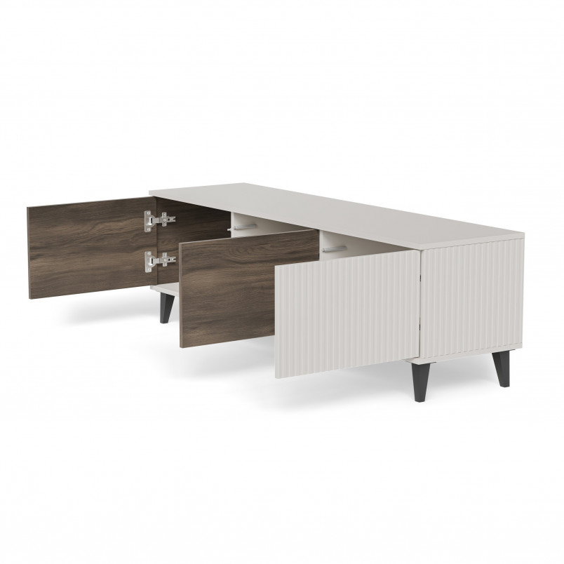 Szafka rvt na nóżkach Random II RTV-1 150x40cm kaszmir / orzech / czarny Halmar
