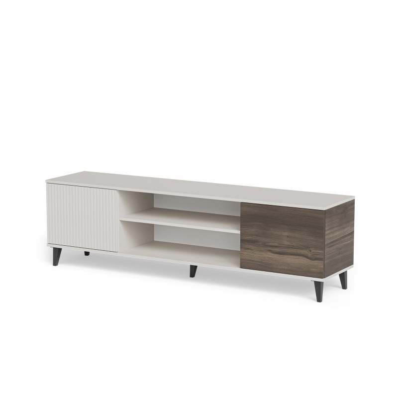 Szafka rtv z kominkiem Random II RTV-K 180x40cm kaszmir / orzech / czarny Halmar