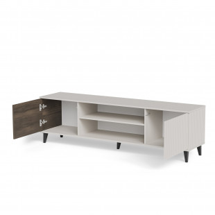 Szafka rtv z kominkiem Random II RTV-K 180x40cm kaszmir / orzech / czarny Halmar