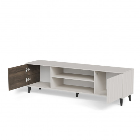 Szafka rtv z kominkiem Random II RTV-K 180x40cm kaszmir / orzech / czarny Halmar