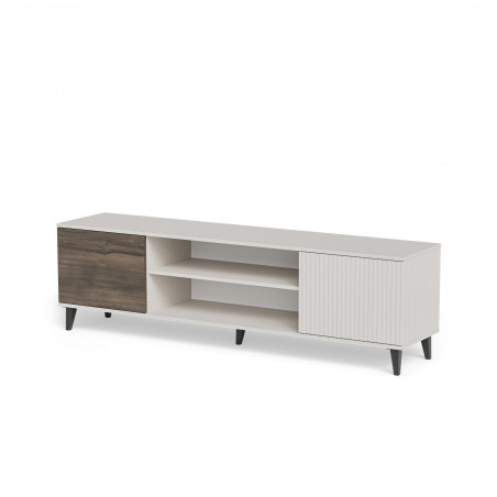 Szafka rtv z kominkiem Random II RTV-K 180x40cm kaszmir / orzech / czarny Halmar