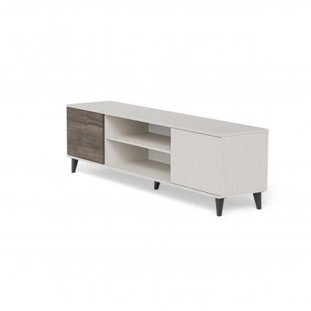Szafka rtv z kominkiem Random II RTV-K 180x40cm kaszmir / orzech / czarny Halmar