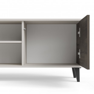 Szafka rtv z kominkiem Random II RTV-K 180x40cm kaszmir / orzech / czarny Halmar