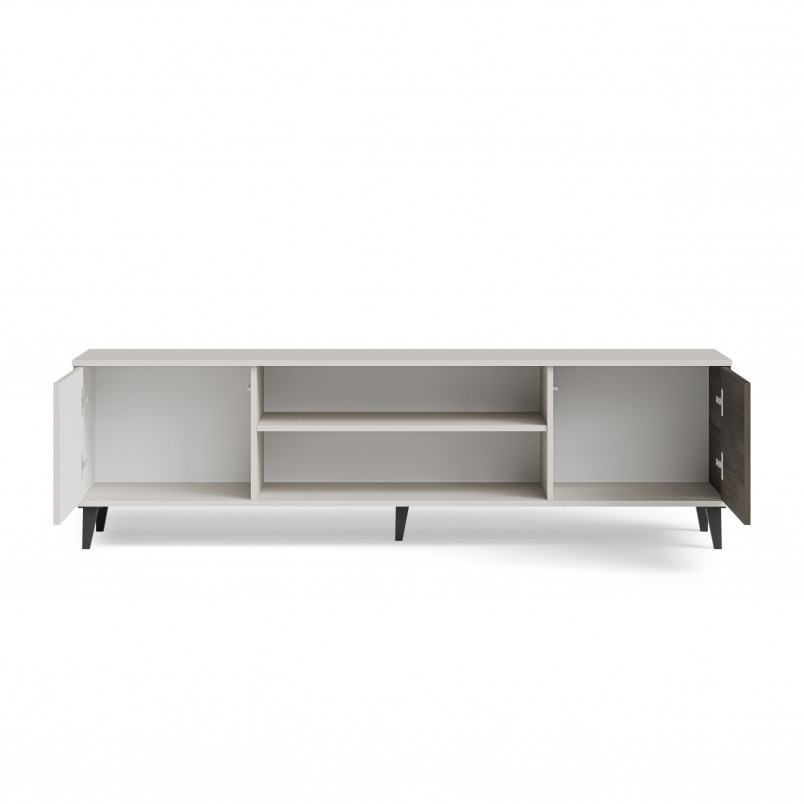 Szafka rtv z kominkiem Random II RTV-K 180x40cm kaszmir / orzech / czarny Halmar