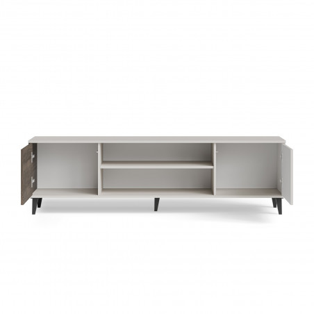 Szafka rtv z kominkiem Random II RTV-K 180x40cm kaszmir / orzech / czarny Halmar