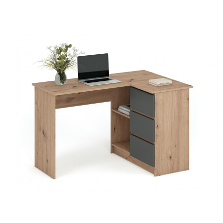 Biurko narożne z szufladami Bega 124cm dąb artisan / grafitowy Halmar