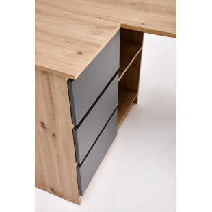Biurko narożne z szufladami Bega 124cm dąb artisan / grafitowy Halmar