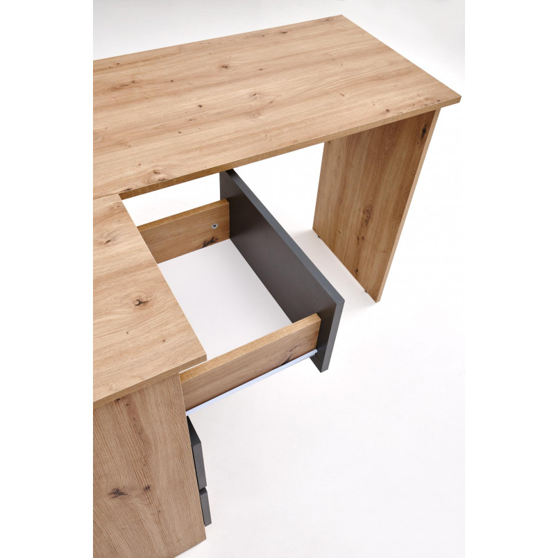 Biurko narożne z szufladami Bega 124cm dąb artisan / grafitowy Halmar