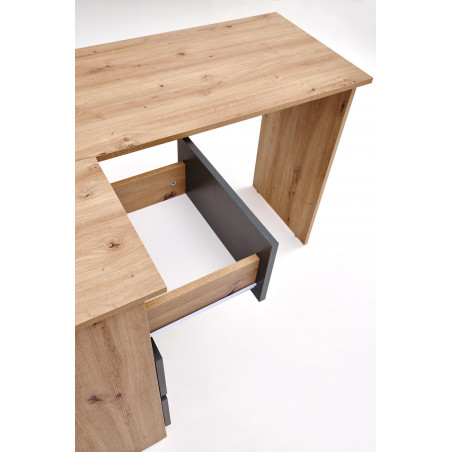 Biurko narożne z szufladami Bega 124cm dąb artisan / grafitowy Halmar