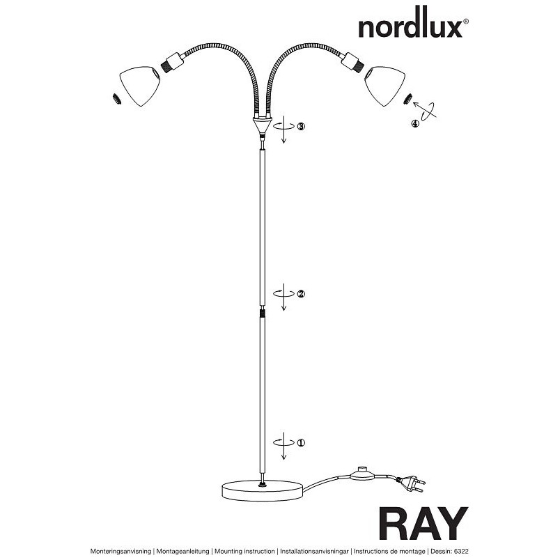 Lampa podłogowa podwójna Ray Czarna marki Nordlux