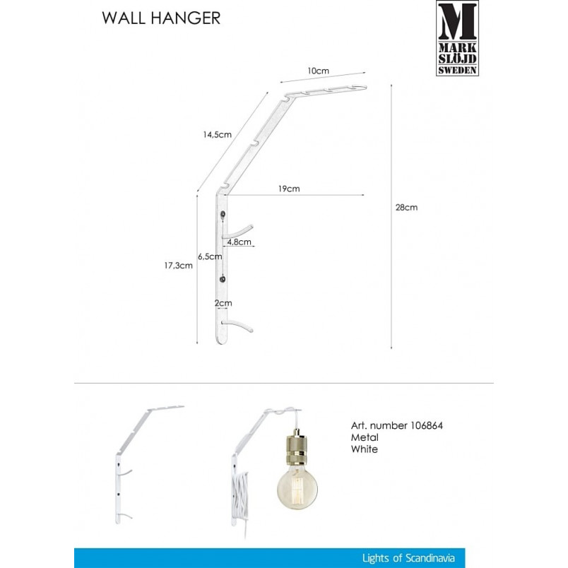 Kinkiet ścienny na żarówkę Hanger Biały marki Markslojd