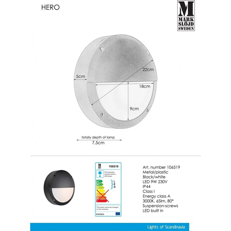 Kinkiet zewnętrzny okrągły Hero LED Czarny marki Markslojd