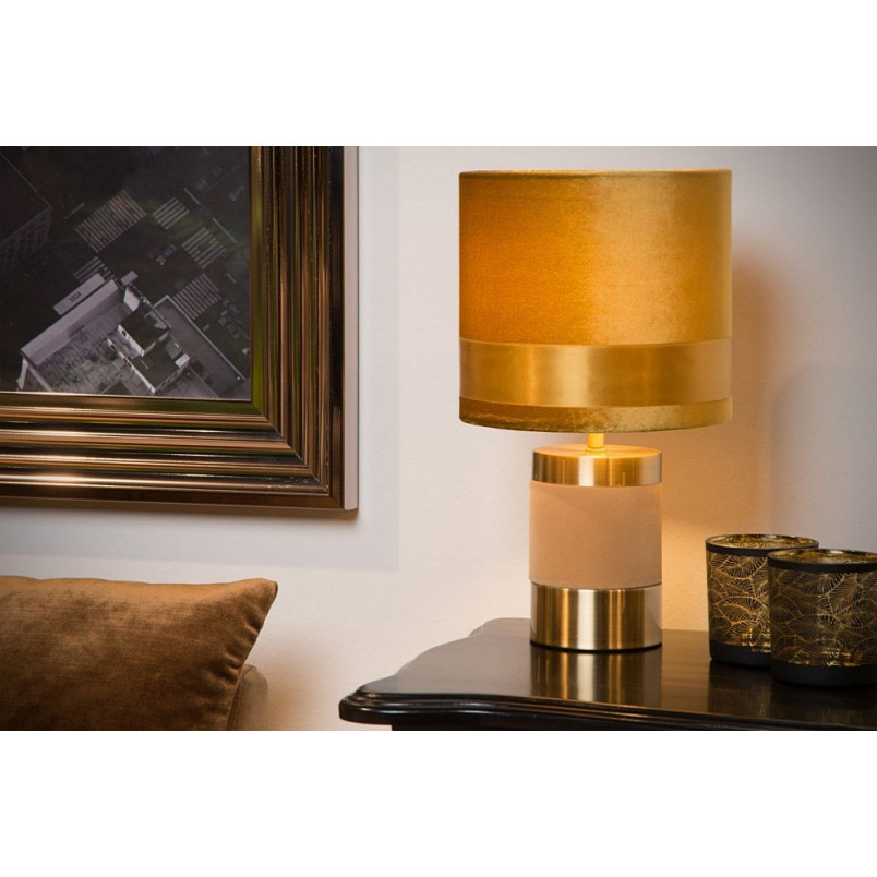 Lampa stołowa welurowa glamour Frizzle żółta marki Lucide