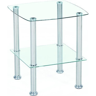 Szklany stolik boczny z półką CANARIA 45x45 przezroczysty/stal marki Halmar