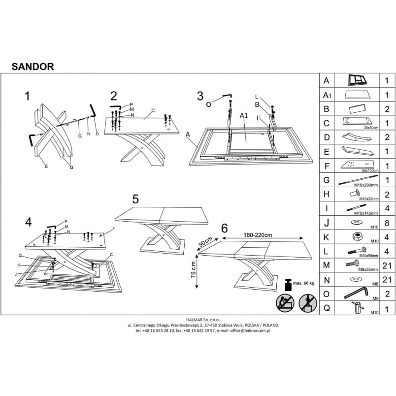Stół rozkładany SANDOR 160x90 dąb sonoma marki Halmar