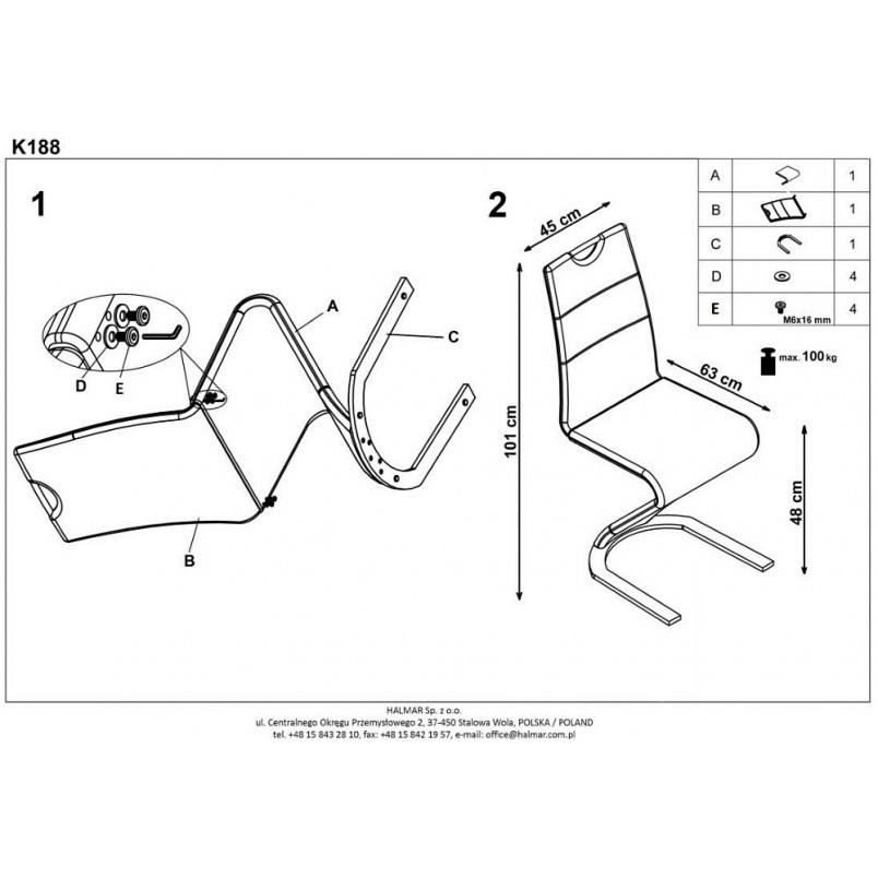 Krzesło nowoczesne z ekoskóry K188 białe marki Halmar