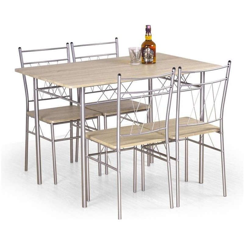 Zestaw stół + 4 krzesła FAUST dąb sonoma/srebrny marki Halmar