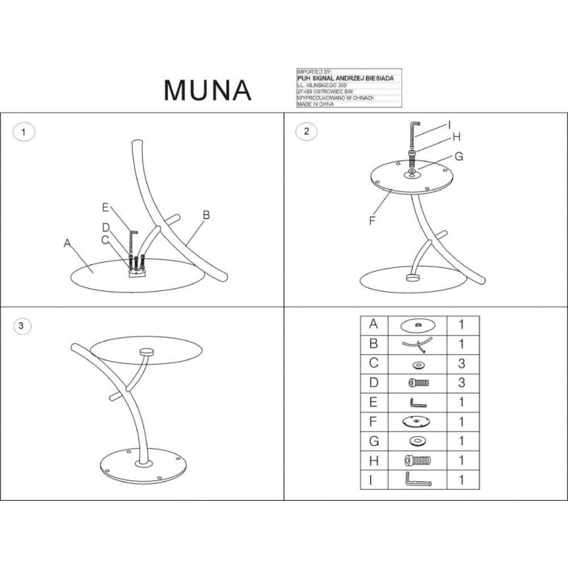 Szklany stolik boczny Muna 50 chrom marki Signal